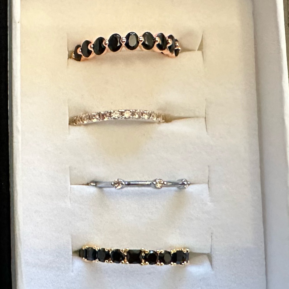 Elegant Black, Silver, and Gold Women's Ring Set